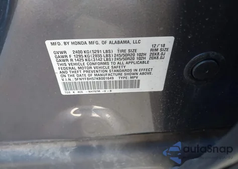 2019 Honda Passport Ex-L из США, поврежденный, VIN 5FNYF8H57KB001649